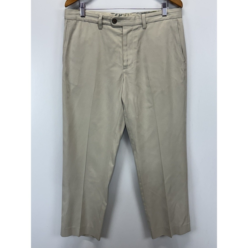 Tommy Bahama Silk Blend Pants Trousers Sz 34x30 Mens Beige Beach Flat Front